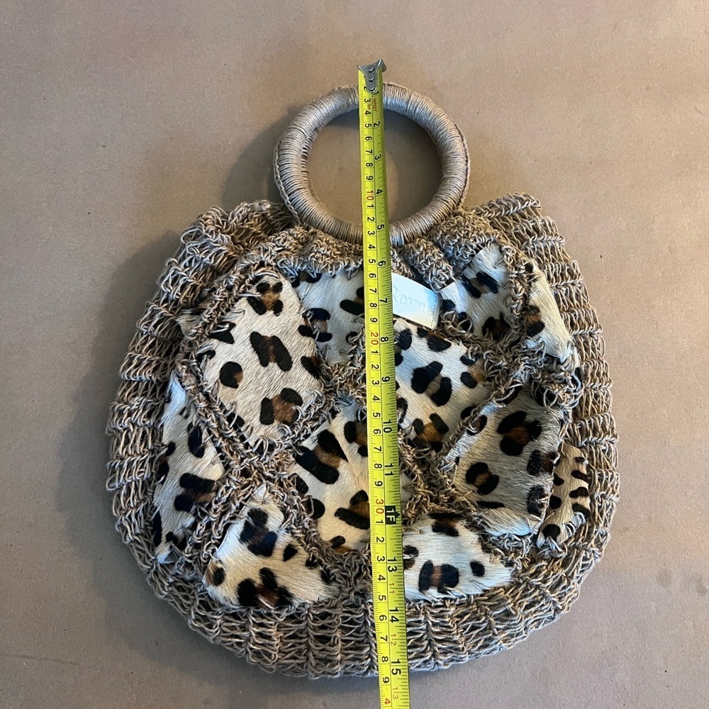 Revue Crochet Leopard Hair Print Ring Double Handle Summer Spring Beach Bag - Picture 5 of 6